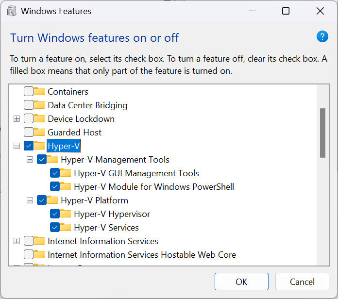 Windows Features Dialog